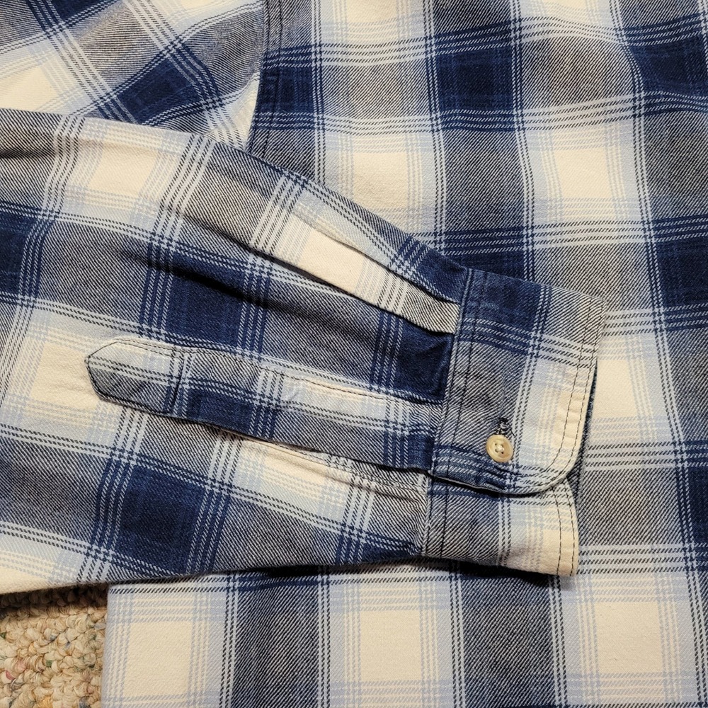 LL Bean Shirt Mens Large Blue Shadow Plaid Flannel Button Down Long Sleeve VTG - Picture 8 of 16